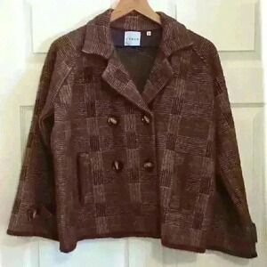 Cyrus Cropped Plaid Womens Tweed Jacket Size XS Brown Eclectic Grandpa Casual